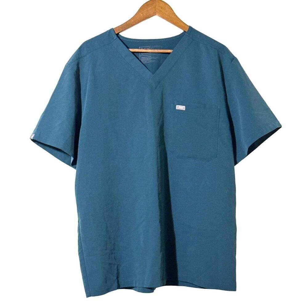 Figs Technical Collection Men's Scrub Top Blue/Green V-Neck Pullover Size XL